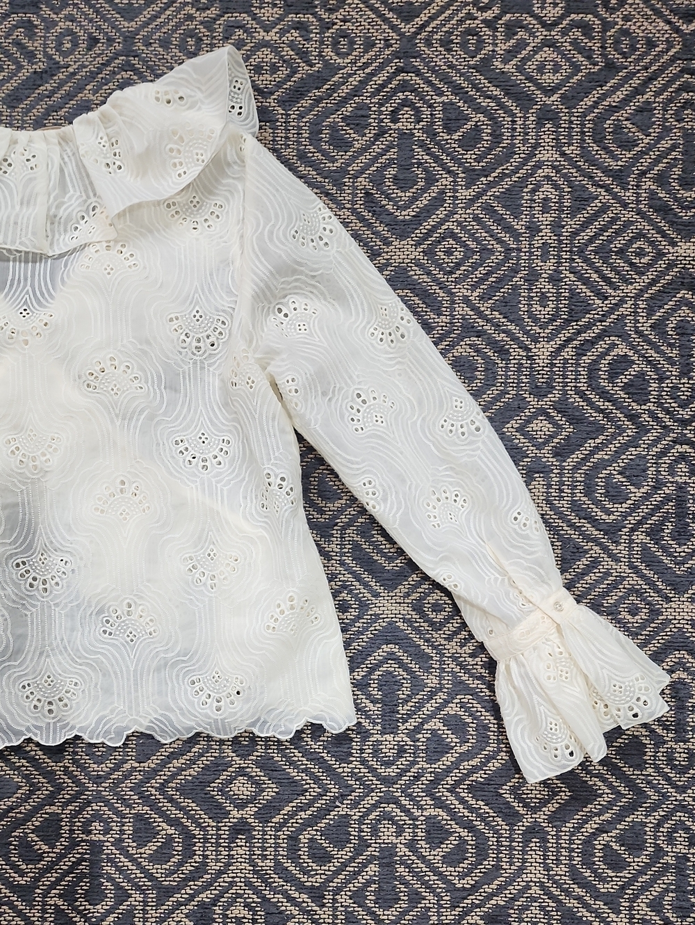 H&M Cream Frill Trimmed Long Sleeve Ruffle Blouse - Picture 10 of 12